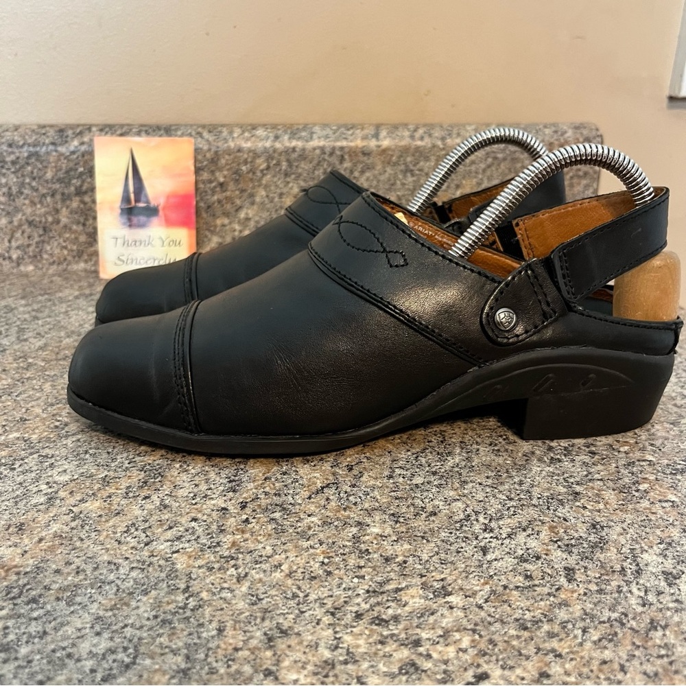 Ariat Sport Mules Heels Black Leather Heel Strap Pointed Toe shoes 8 B (Bin#5)